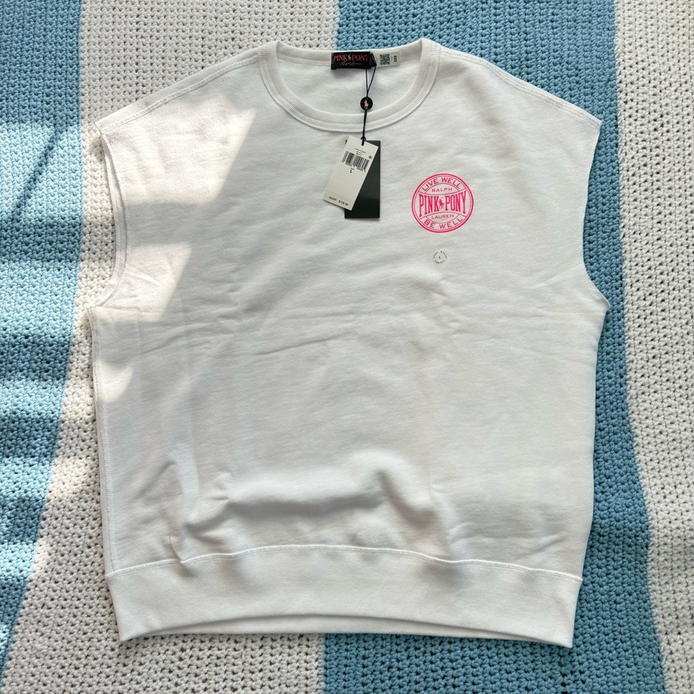 Pink Pony by Polo Ralph Lauren White Cut off Sweatshirt with Pink Pony Logo